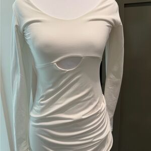 Chic Cream Long Sleeve Midi   Dress